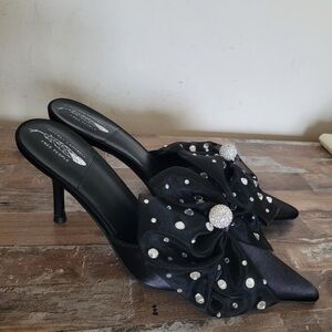 Free People Black Heels with Pearl Accents